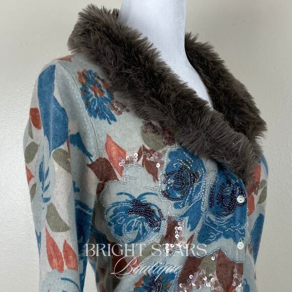 Extremely Rare Faux Fur Trim Cardigan ASO Phoebe Buffay Friends Alt Lorelai - Picture 11 of 12